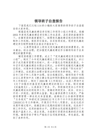 2024年领导班子自查报告