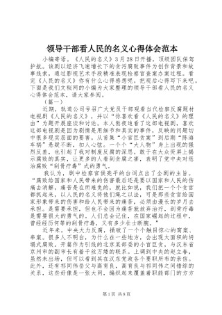 2024年领导干部看人民的名义心得体会范本