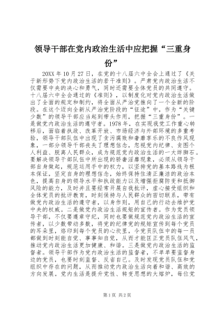 2024年领导干部在党内政治生活中应把握三重身份