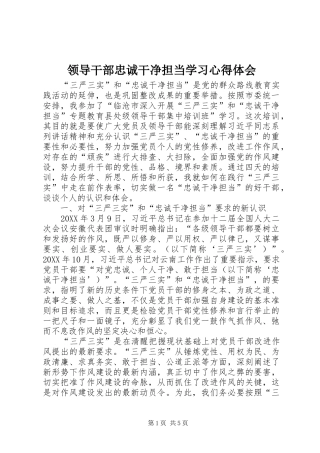 2024年领导干部忠诚干净担当学习心得体会