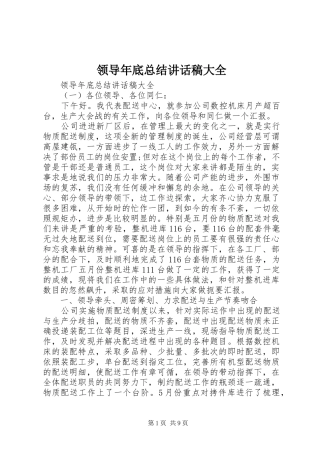 2024年领导年底总结致辞稿大全