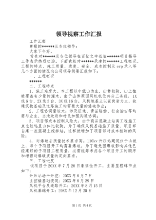 2024年领导视察工作汇报