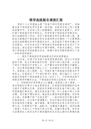 2024年领导选拔提名调查汇报