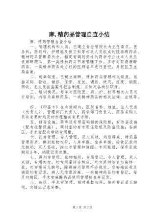 2024年麻精药品管理自查小结