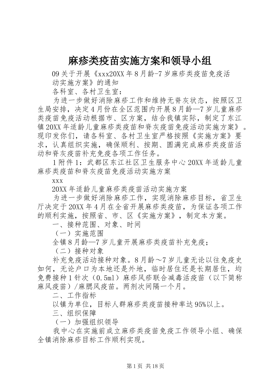 2024年麻疹类疫苗实施方案和领导小组_第1页