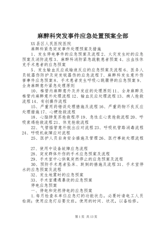 2024年麻醉科突发事件应急处置预案全部
