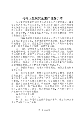 2024年马铃卫生院安全生产自查小结