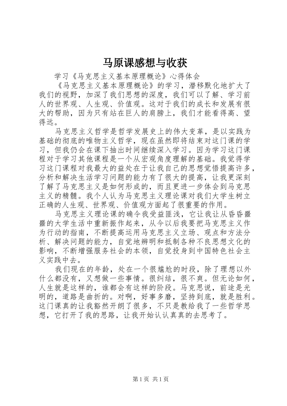 2024年马原课感想与收获_第1页