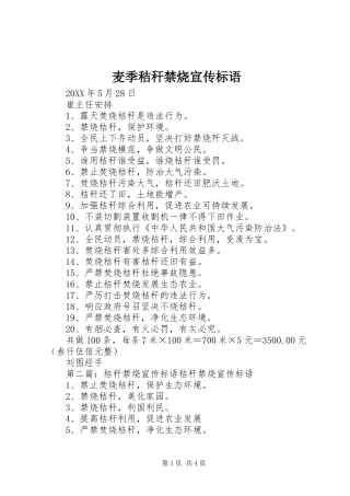 2024年麦季秸秆禁烧宣传标语