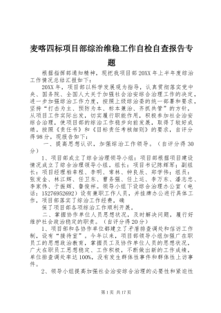 2024年麦喀四标项目部综治维稳工作自检自查报告专题
