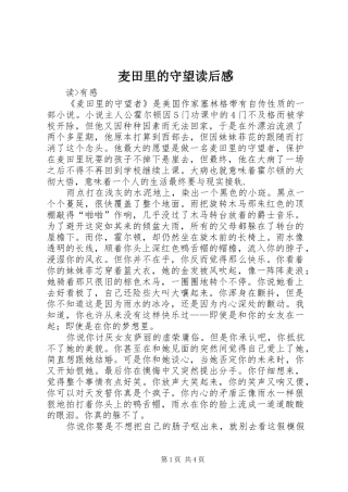 2024年麦田里的守望读后感