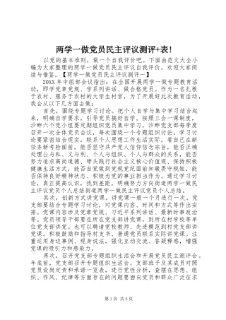 两学一做党员民主评议测评+表!