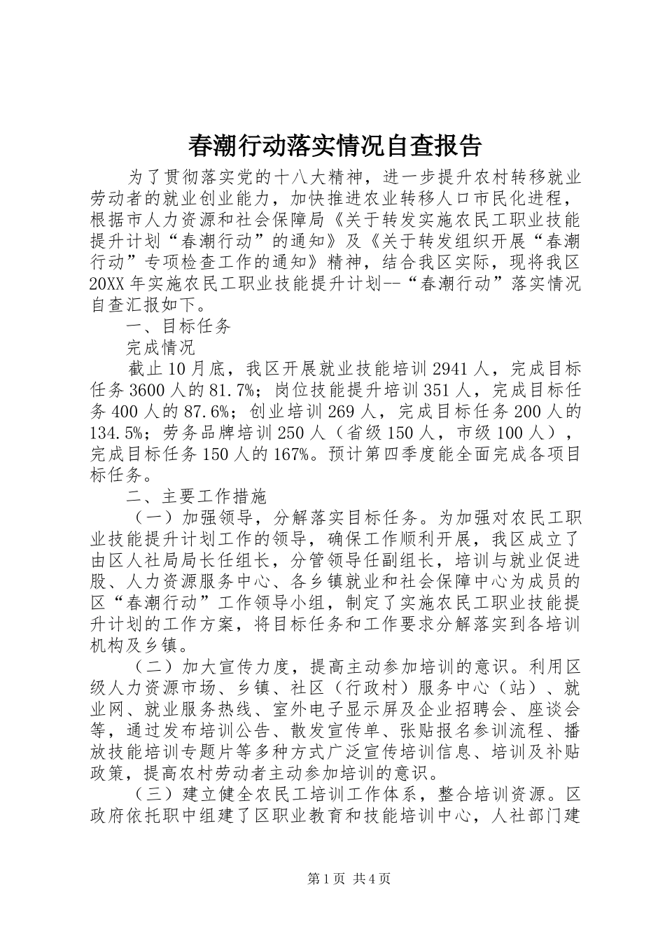 2024年春潮行动落实情况自查报告_第1页