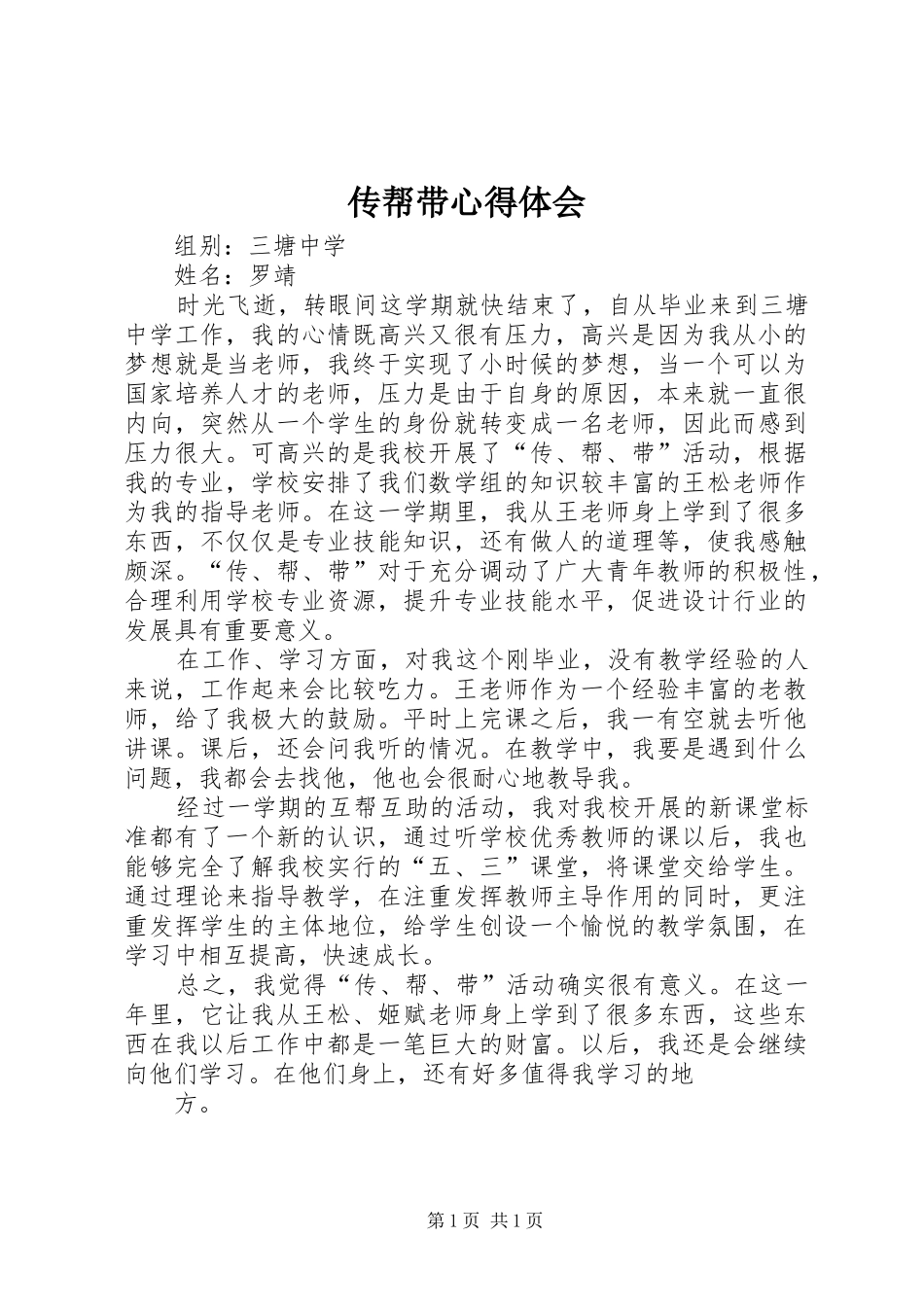 2024年传帮带心得体会_第1页