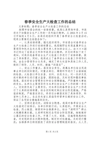 2024年春季安全生产大检查工作的总结
