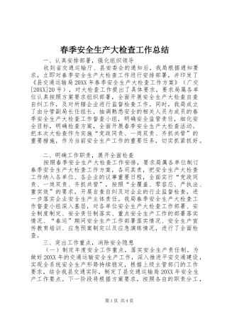 2024年春季安全生产大检查工作总结
