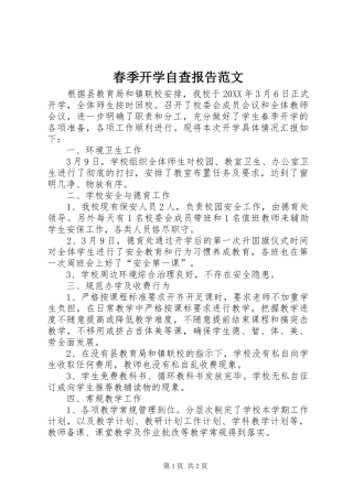 2024年春季开学自查报告范文