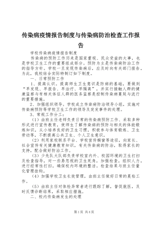 2024年传染病疫情报告制度与传染病防治检查工作报告