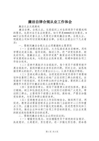 2024年廉洁自律合规从业工作体会