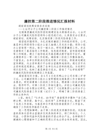 2024年廉控第二阶段推进情况汇报材料