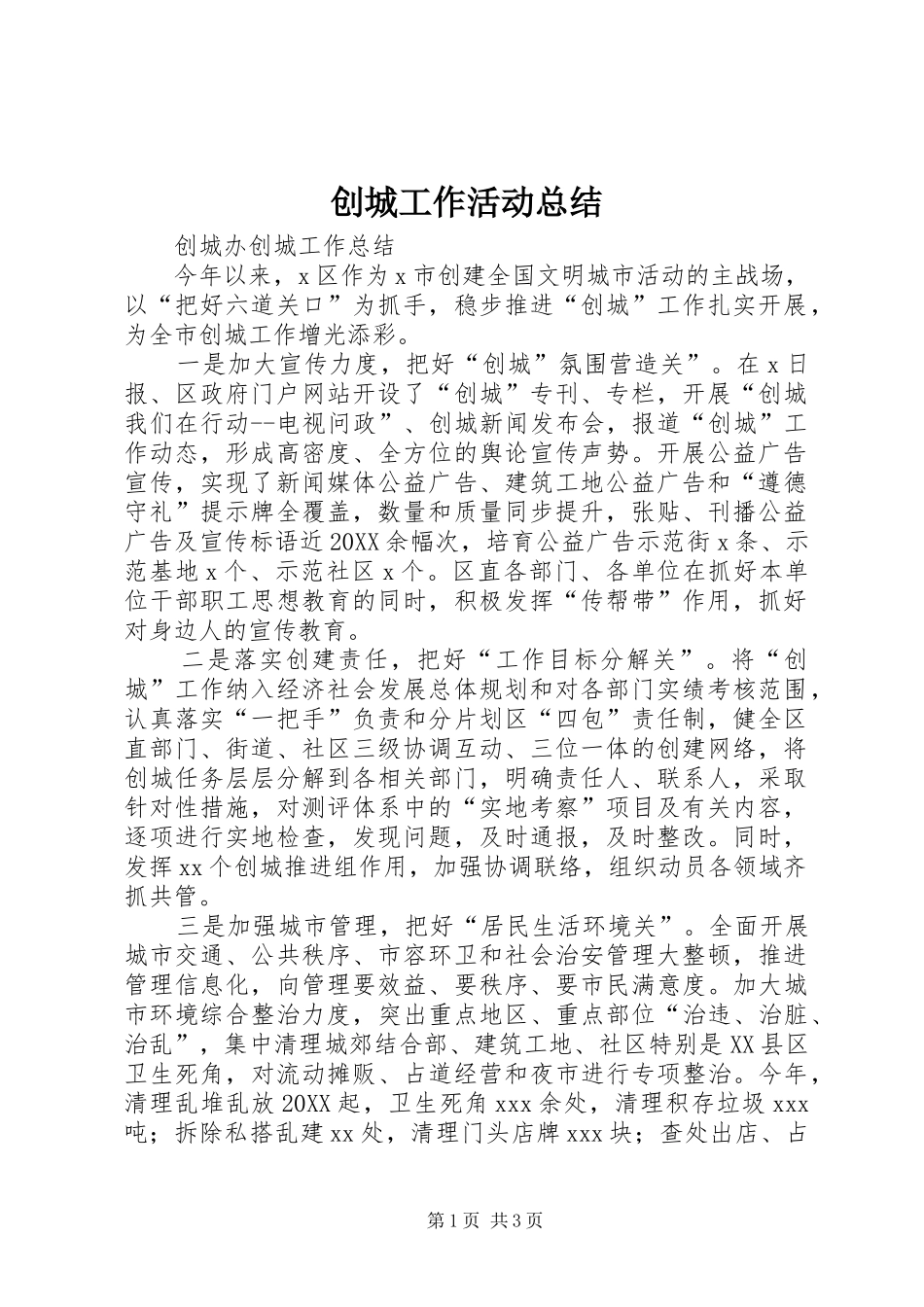 2024年创城工作活动总结_第1页