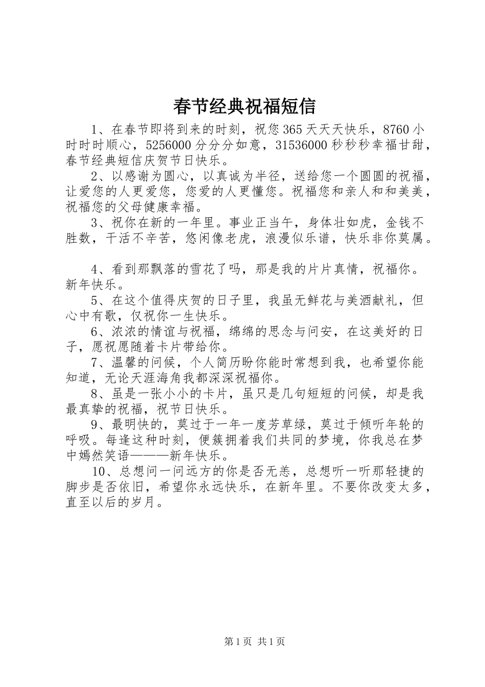 2024年春节经典祝福短信_第1页