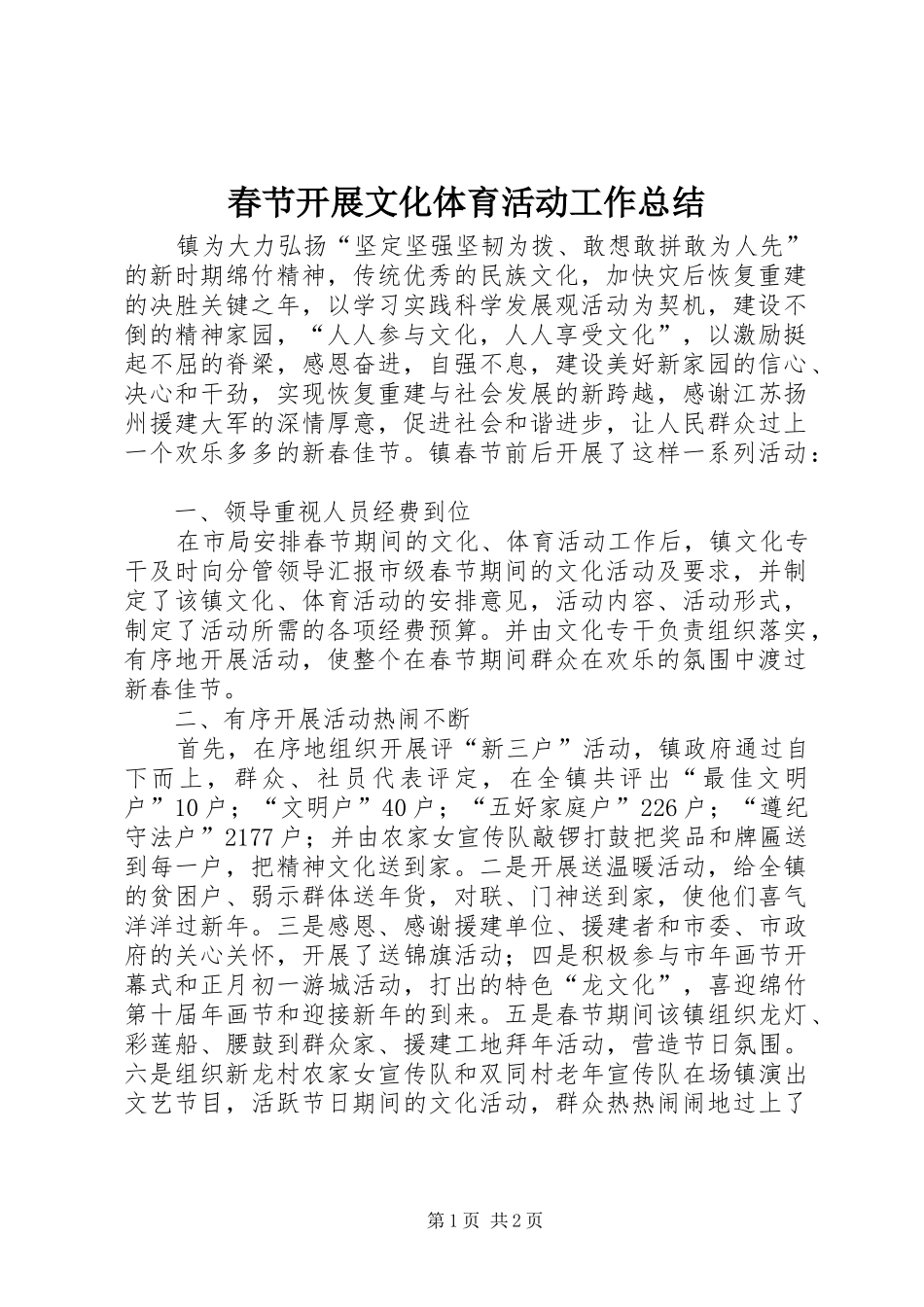 2024年春节开展文化体育活动工作总结_第1页