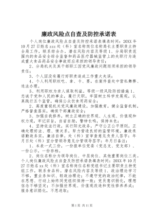 2024年廉政风险点自查及防控承诺表