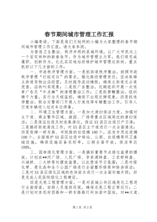 2024年春节期间城市管理工作汇报