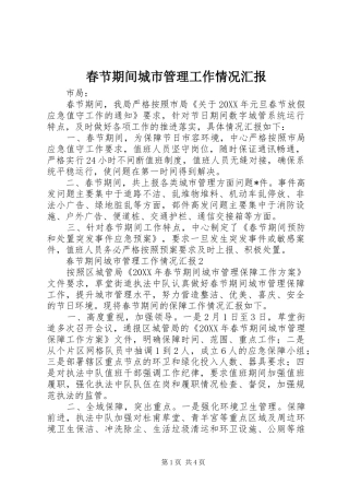 2024年春节期间城市管理工作情况汇报