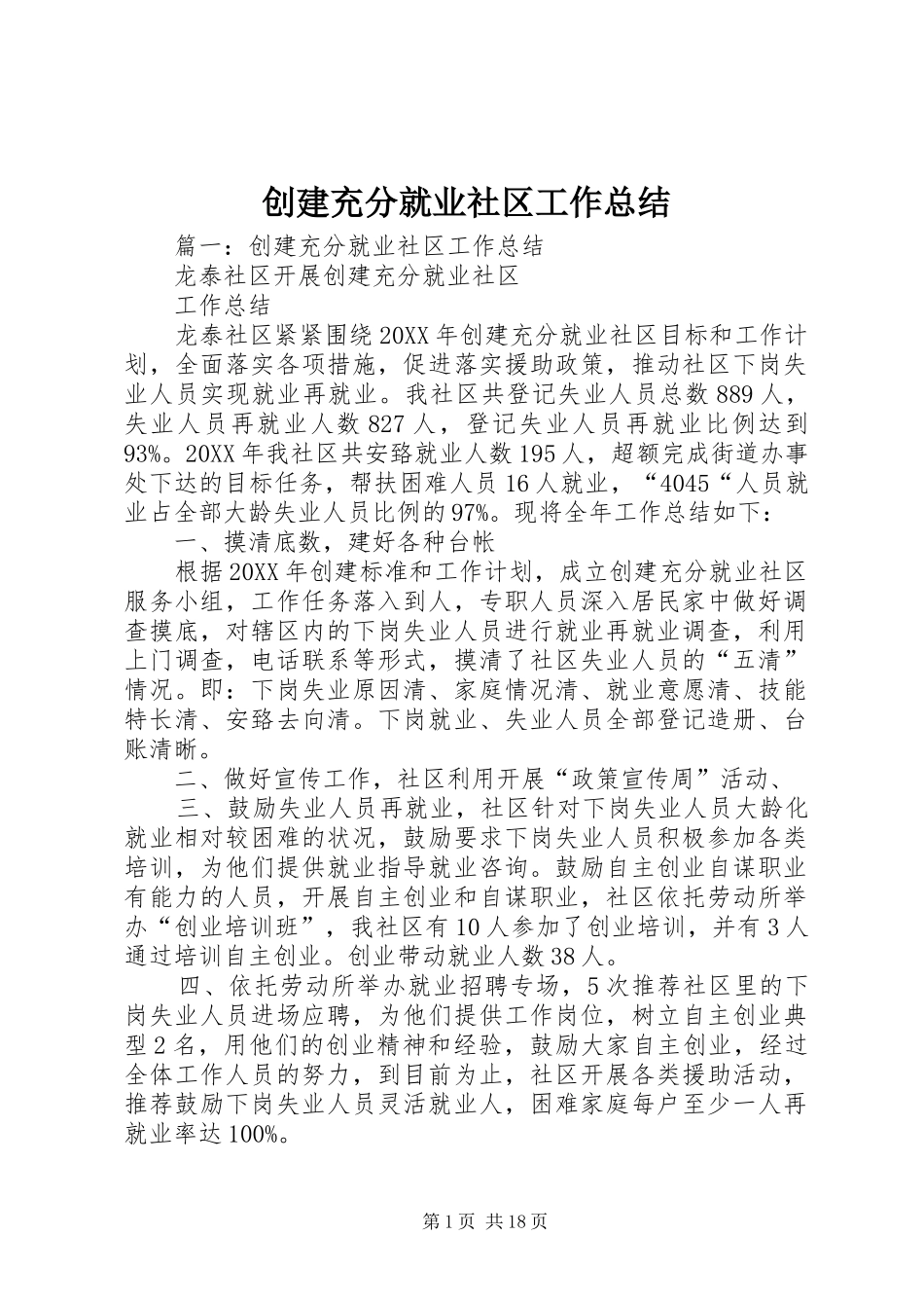 2024年创建充分就业社区工作总结_第1页