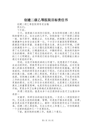 2024年创建二级乙等医院目标责任书