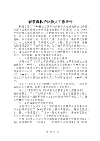 2024年春节森林护林防火工作报告