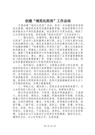 2024年创建规范化药房工作总结