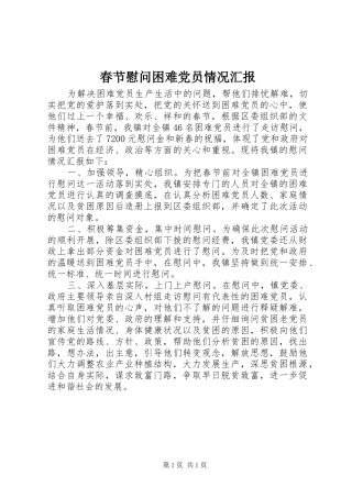 2024年春节慰问困难党员情况汇报