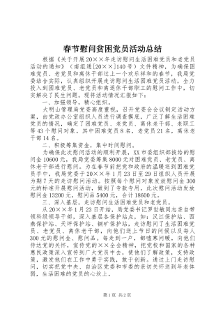 2024年春节慰问贫困党员活动总结