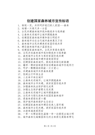 2024年创建国家森林城市宣传标语