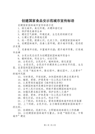 2024年创建国家食品安示范城市宣传标语
