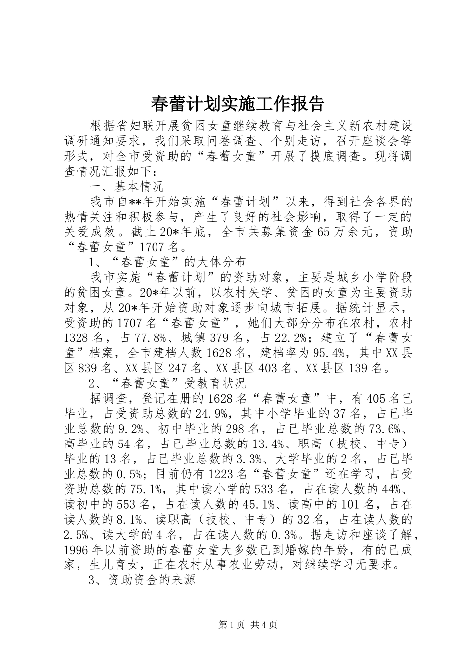 2024年春蕾计划实施工作报告_第1页