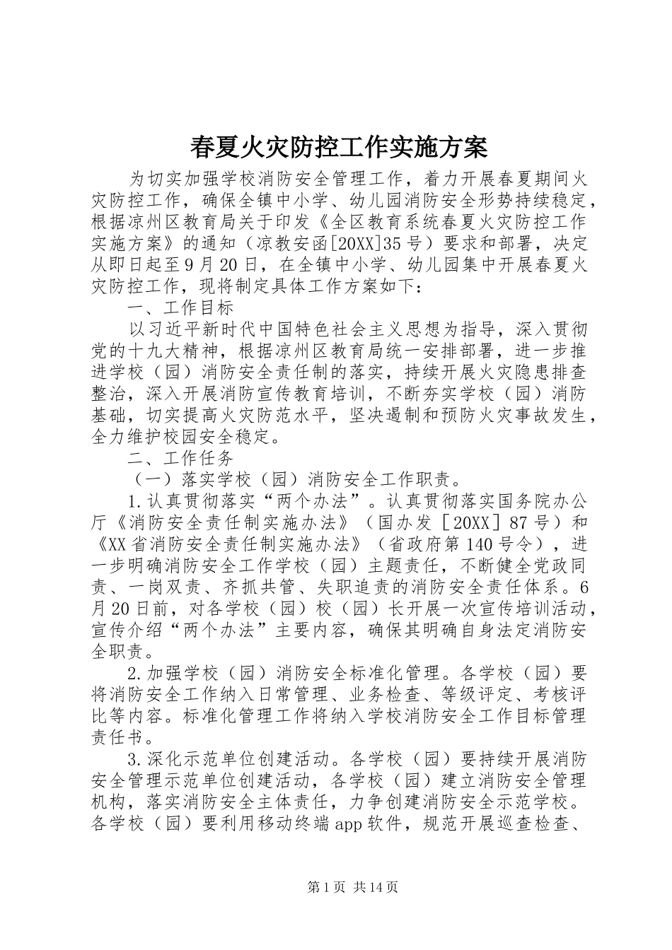 2024年春夏火灾防控工作实施方案_第1页