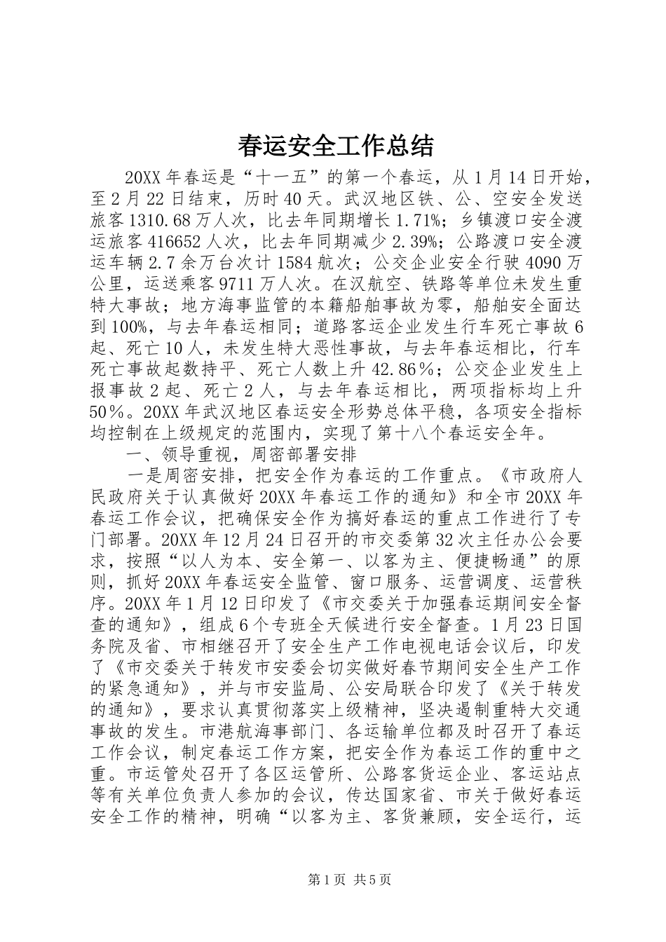 2024年春运安全工作总结_第1页