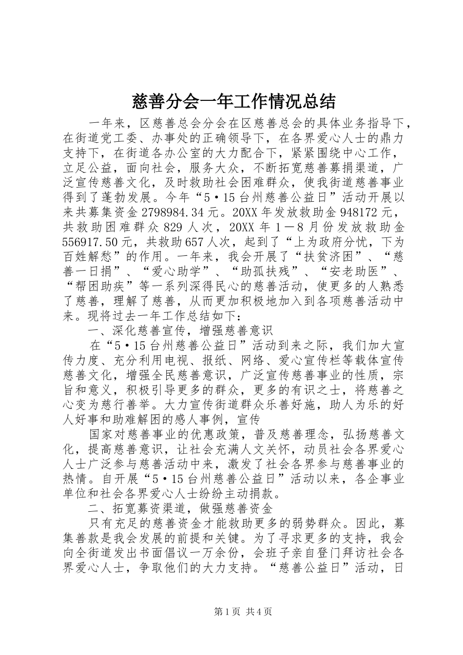 2024年慈善分会一年工作情况总结_第1页