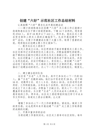 2024年创建六好示范社区工作总结材料