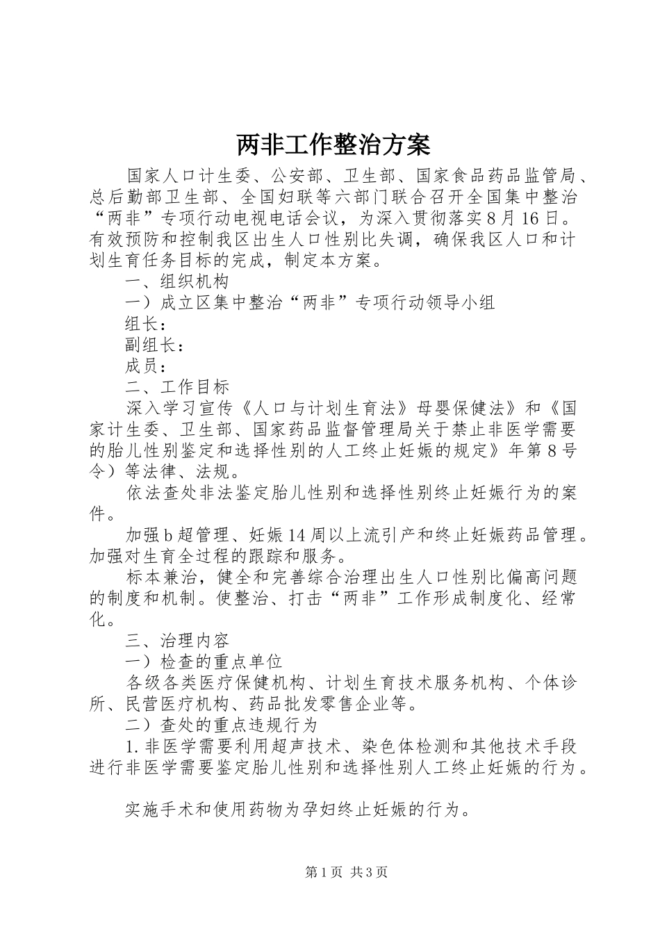 2024年两非工作整治方案_第1页