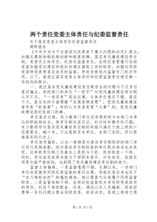 2024年两个责任党委主体责任与纪委监督责任