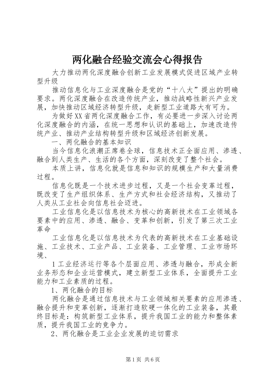 2024年两化融合经验交流会心得报告_第1页