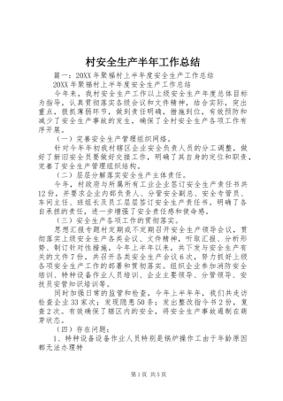 2024年村安全生产半年工作总结