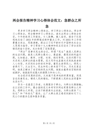 2024年两会报告精神学习心得体会范文急群众之所急