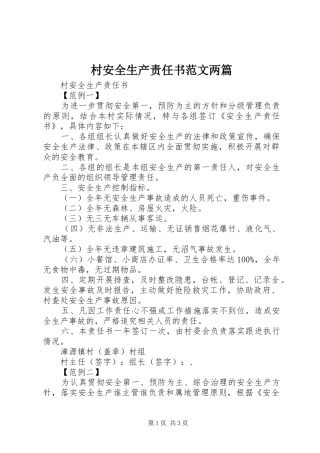 2024年村安全生产责任书范文两篇