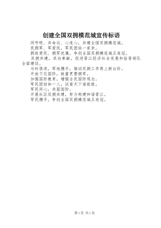 2024年创建全国双拥模范城宣传标语